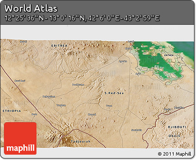 Satellite 3D Map of the Area around 12° 42' 56" N, 42° 34' 30" E