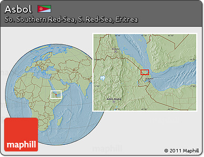 Savanna Style Location Map of Asbol, hill shading