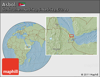 Savanna Style Location Map of Asbol, hill shading