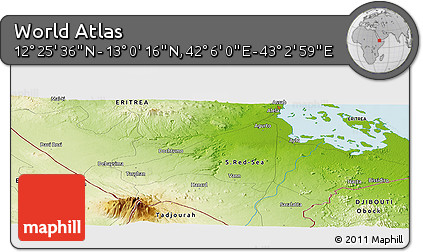 Physical Panoramic Map of the Area around 12° 42' 56" N, 42° 34' 30" E