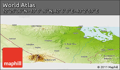 Physical Panoramic Map of the Area around 12° 42' 56" N, 42° 34' 30" E