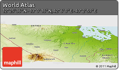 Physical Panoramic Map of the Area around 12° 42' 56" N, 42° 34' 30" E