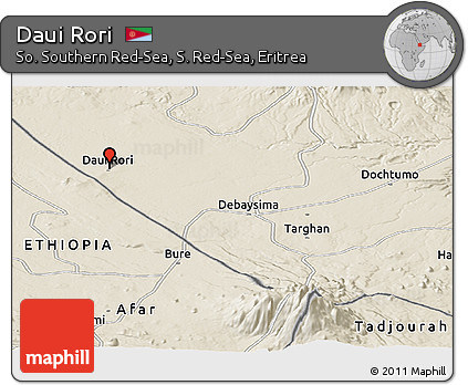 Shaded Relief Panoramic Map of Daui Rori