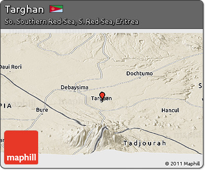 Shaded Relief Panoramic Map of Targhan