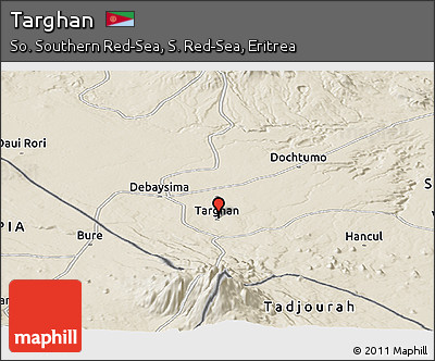 Shaded Relief Panoramic Map of Targhan
