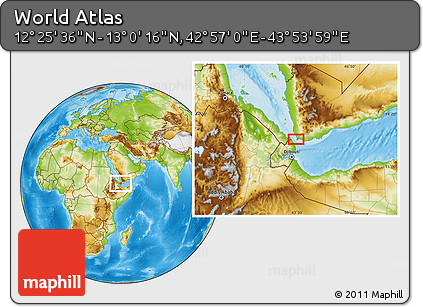 Physical Location Map of the Area around 12° 42' 56" N, 43° 25' 29" E