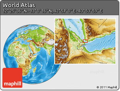 Physical Location Map of the Area around 12° 42' 56" N, 43° 25' 29" E