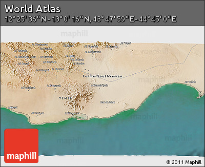 Satellite 3D Map of the Area around 12° 42' 56" N, 44° 16' 29" E