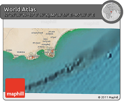 Satellite 3D Map of the Area around 12° 42' 56" N, 45° 7' 30" E