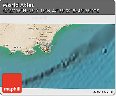 Satellite 3D Map of the Area around 12° 42' 56" N, 45° 7' 30" E