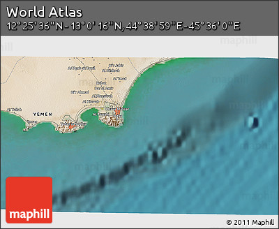 Satellite 3D Map of the Area around 12° 42' 56" N, 45° 7' 30" E