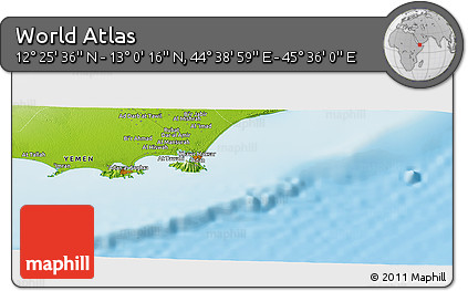 Physical Panoramic Map of the Area around 12° 42' 56" N, 45° 7' 30" E