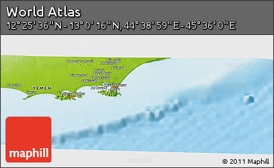Physical Panoramic Map of the Area around 12° 42' 56" N, 45° 7' 30" E