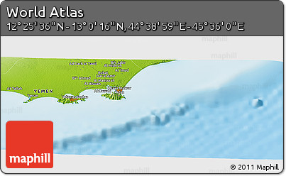 Physical Panoramic Map of the Area around 12° 42' 56" N, 45° 7' 30" E