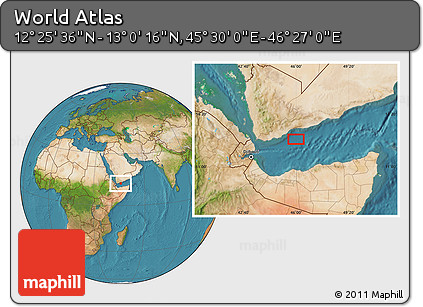 Satellite Location Map of the Area around 12° 42' 56" N, 45° 58' 30" E