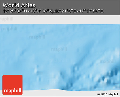 Physical 3D Map of the Area around 12° 42' 56" N, 46° 49' 30" E