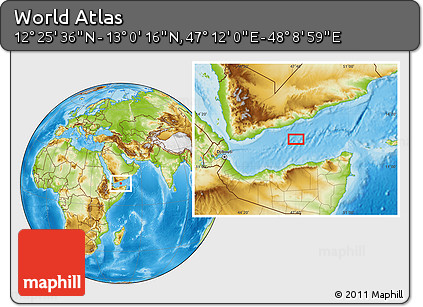 Physical Location Map of the Area around 12° 42' 56" N, 47° 40' 29" E
