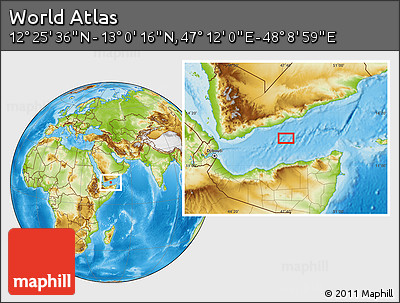 Physical Location Map of the Area around 12° 42' 56" N, 47° 40' 29" E