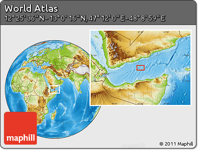 Physical Location Map of the Area around 12° 42' 56" N, 47° 40' 29" E