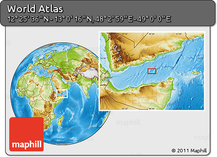 Physical Location Map of the Area around 12° 42' 56" N, 48° 31' 29" E