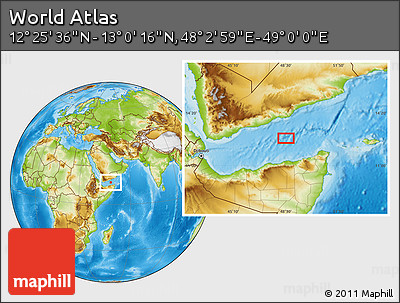 Physical Location Map of the Area around 12° 42' 56" N, 48° 31' 29" E