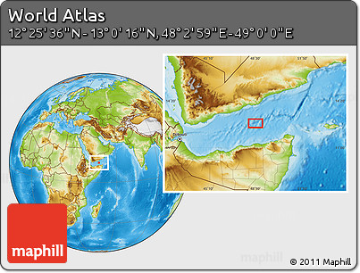 Physical Location Map of the Area around 12° 42' 56" N, 48° 31' 29" E