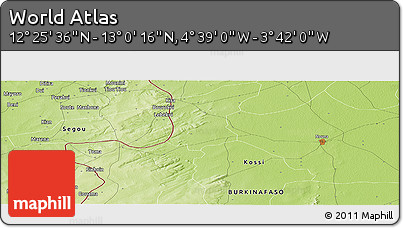 Physical Panoramic Map of the Area around 12° 42' 56" N, 4° 10' 30" W