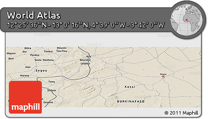 Shaded Relief Panoramic Map of the Area around 12° 42' 56" N, 4° 10' 30" W
