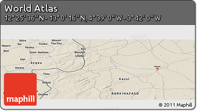 Shaded Relief Panoramic Map of the Area around 12° 42' 56" N, 4° 10' 30" W