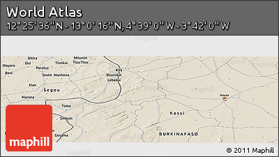 Shaded Relief Panoramic Map of the Area around 12° 42' 56" N, 4° 10' 30" W