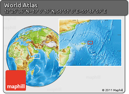 Physical Location Map of the Area around 12° 42' 56" N, 55° 19' 30" E