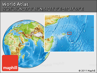 Physical Location Map of the Area around 12° 42' 56" N, 55° 19' 30" E