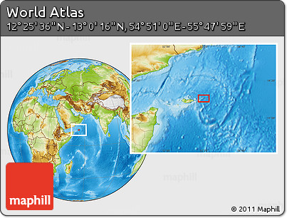 Physical Location Map of the Area around 12° 42' 56" N, 55° 19' 30" E