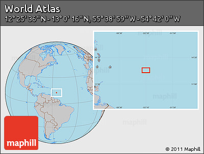 Gray Location Map of the Area around 12° 42' 56" N, 55° 10' 29" W