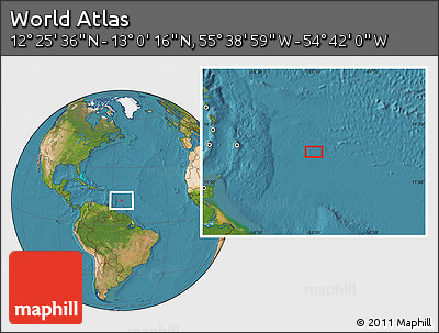 Satellite Location Map of the Area around 12° 42' 56" N, 55° 10' 29" W