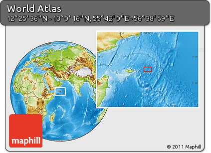 Physical Location Map of the Area around 12° 42' 56" N, 56° 10' 29" E