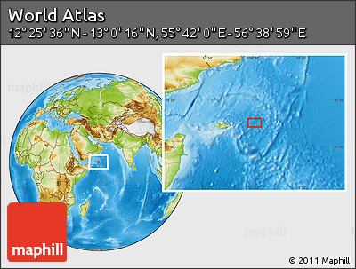 Physical Location Map of the Area around 12° 42' 56" N, 56° 10' 29" E