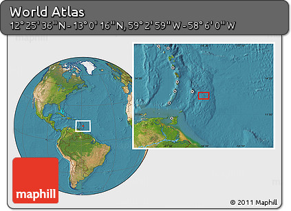 Satellite Location Map of the Area around 12° 42' 56" N, 58° 34' 30" W