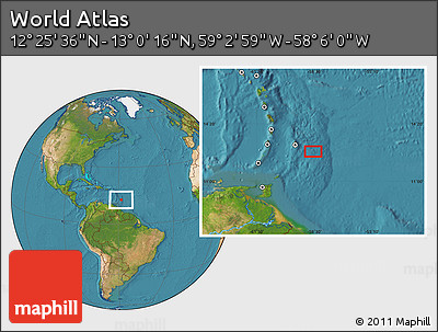 Satellite Location Map of the Area around 12° 42' 56" N, 58° 34' 30" W