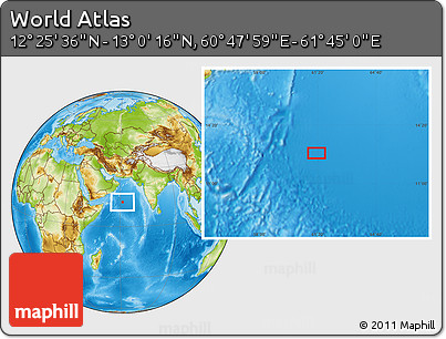Physical Location Map of the Area around 12° 42' 56" N, 61° 16' 29" E