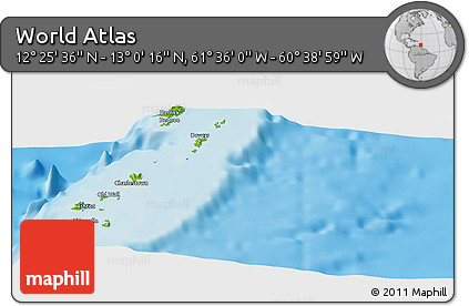 Physical Panoramic Map of the Area around 12° 42' 56" N, 61° 7' 30" W