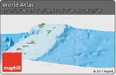Physical Panoramic Map of the Area around 12° 42' 56" N, 61° 7' 30" W