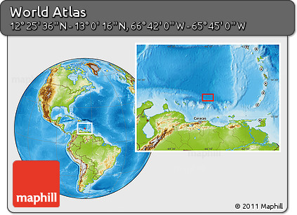 Physical Location Map of the Area around 12° 42' 56" N, 66° 13' 29" W