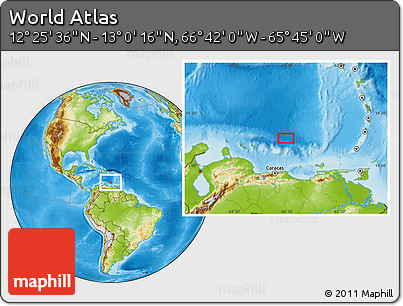 Physical Location Map of the Area around 12° 42' 56" N, 66° 13' 29" W