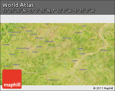 Satellite 3D Map of the Area around 12° 42' 56" N, 6° 43' 29" W