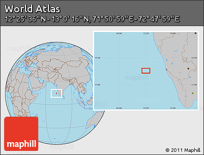 Gray Location Map of the Area around 12° 42' 56" N, 72° 19' 29" E