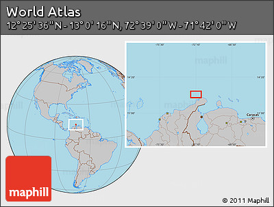 Gray Location Map of the Area around 12° 42' 56" N, 72° 10' 30" W