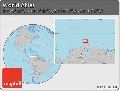 Gray Location Map of the Area around 12° 42' 56" N, 72° 10' 30" W