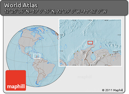 Gray Location Map of the Area around 12° 42' 56" N, 72° 10' 30" W, hill shading