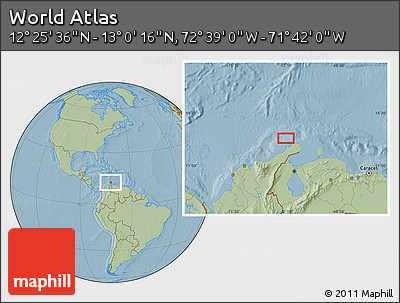 Savanna Style Location Map of the Area around 12° 42' 56" N, 72° 10' 30" W, hill shading